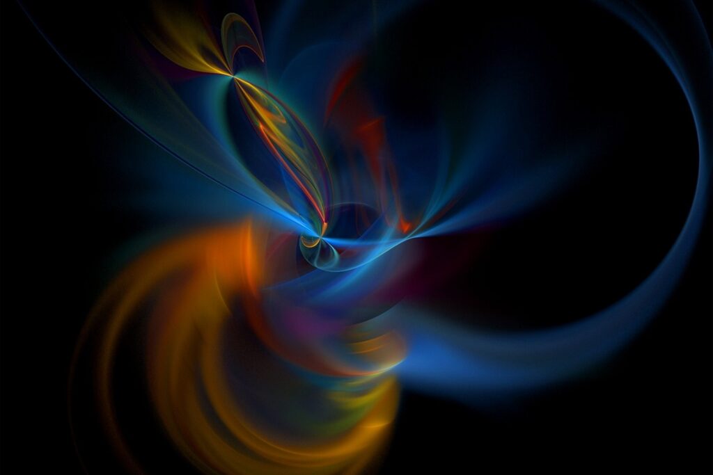 Vibrant Abstract Wallpaper: Swirls of Blue, Orange & Yellow on Dark