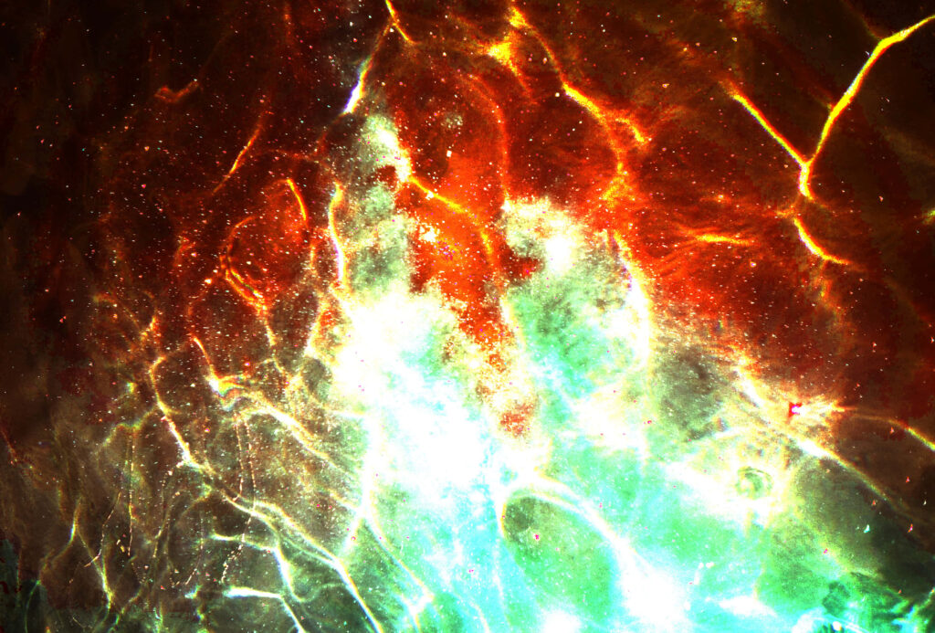 Vibrant Abstract Wallpaper: Cosmic Waves in Red, Green & White