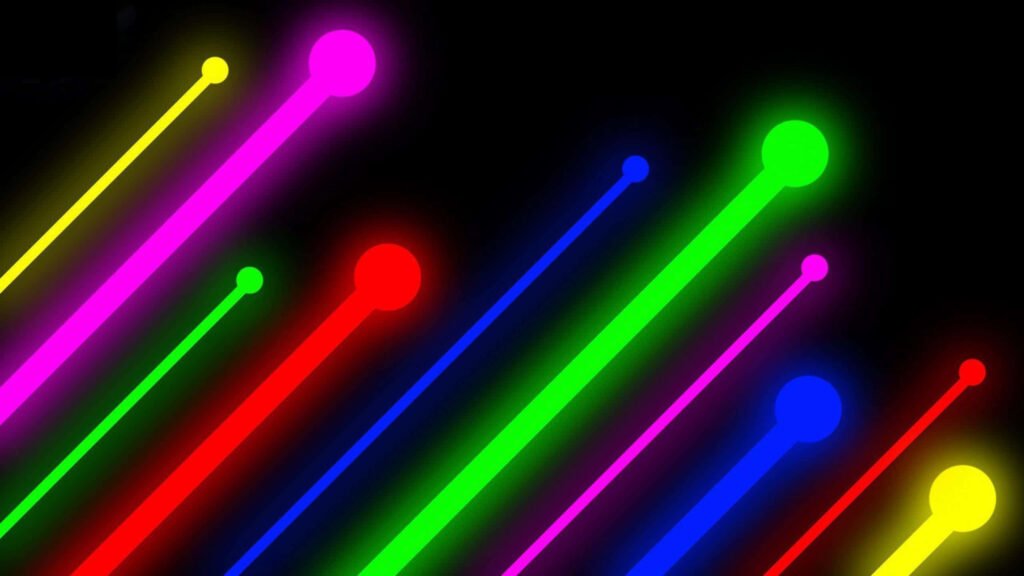 Vibrant Abstract Wallpaper: Neon Lines & Glowing Orbs on Dark Background