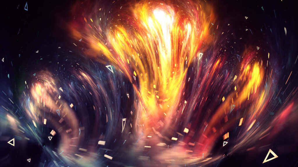 Dynamic Abstract Wallpaper: Cosmic Inferno in Fiery Oranges & Yellows