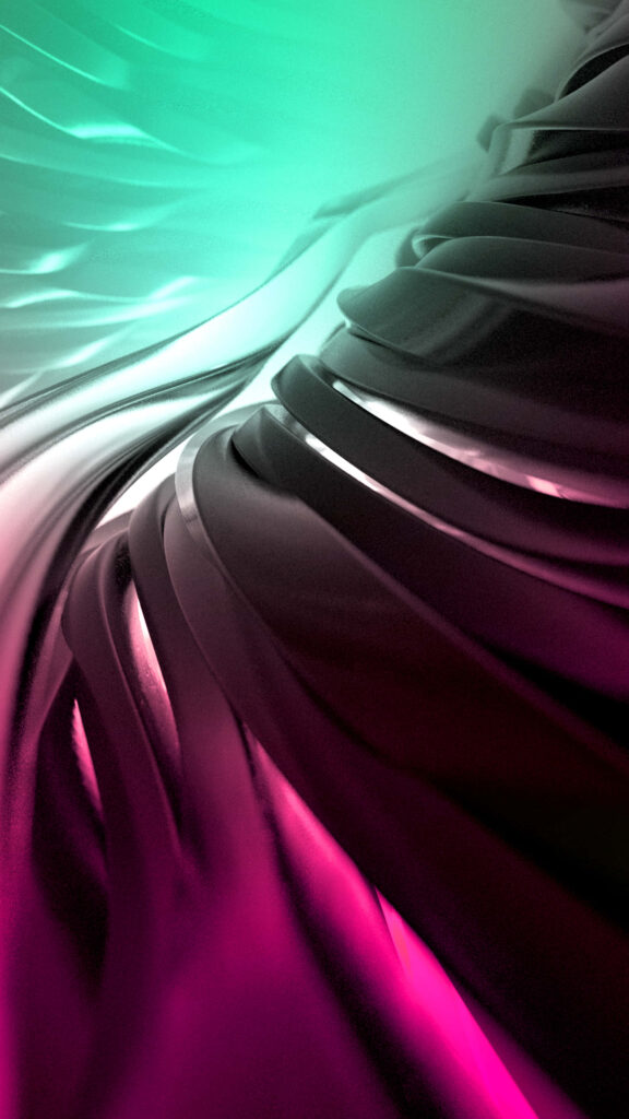 Vibrant Green and Pink Abstract Wallpaper with Flowing Ribbon Design
