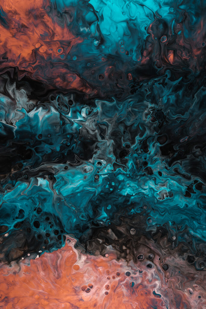 Vibrant Fluid Abstract Wallpaper - Dynamic Blue, Black & Orange Design