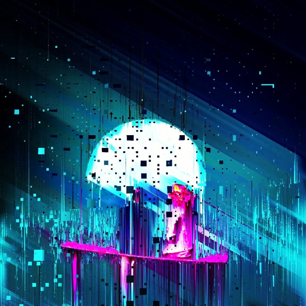 Futuristic 2160x2160 Abstract Wallpaper with Vibrant Glitch Design