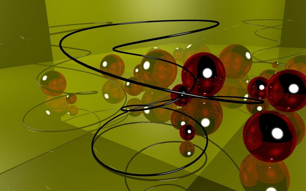 Vibrant Abstract Wallpaper: Glossy Red Spheres in Green & Yellow