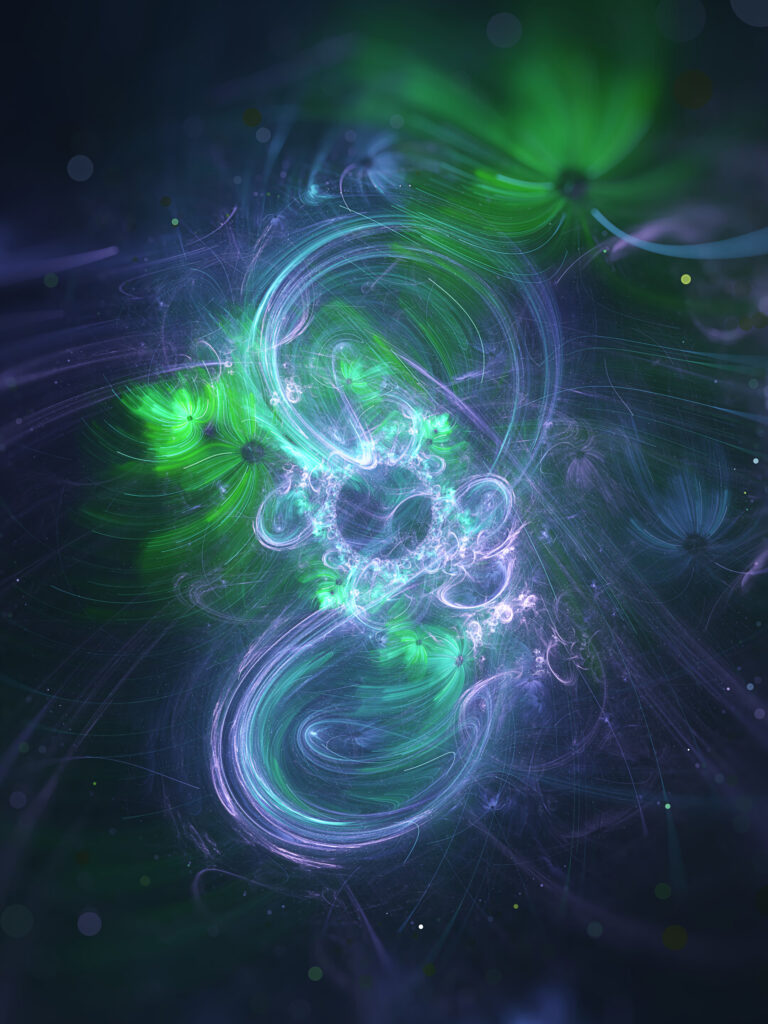 Vibrant Abstract Wallpaper: Flowing Shapes in Green & Blue Light
