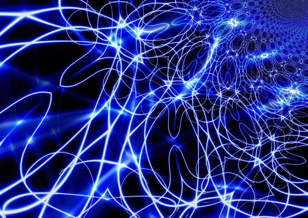 Vibrant Abstract Wallpaper: Blue Lines & Plexus Effect on Dark Background