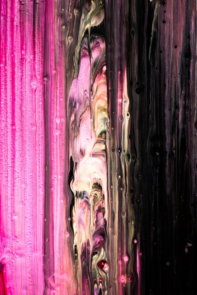 Vibrant Abstract Wallpaper: Fluid Pink, Black & Cream Stains Background