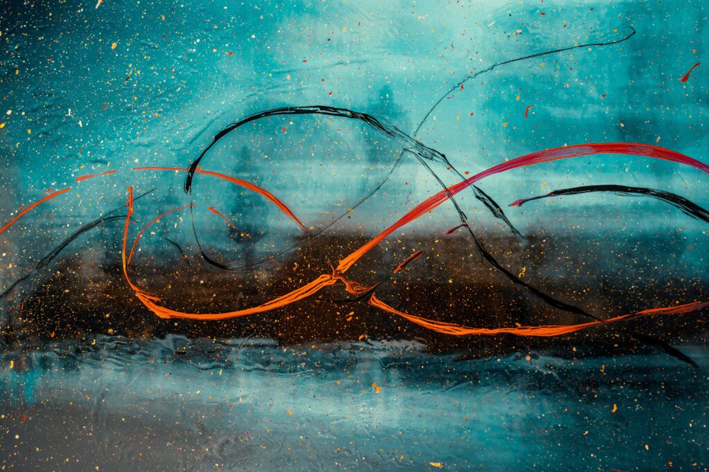 Vibrant Abstract Wallpaper: Swirling Red & Black on Turquoise Background