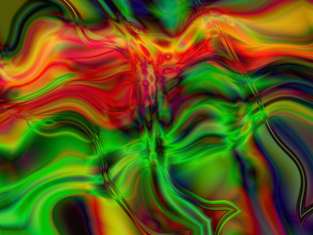 Vibrant Abstract Wallpaper: Red, Green & Yellow Liquid Design