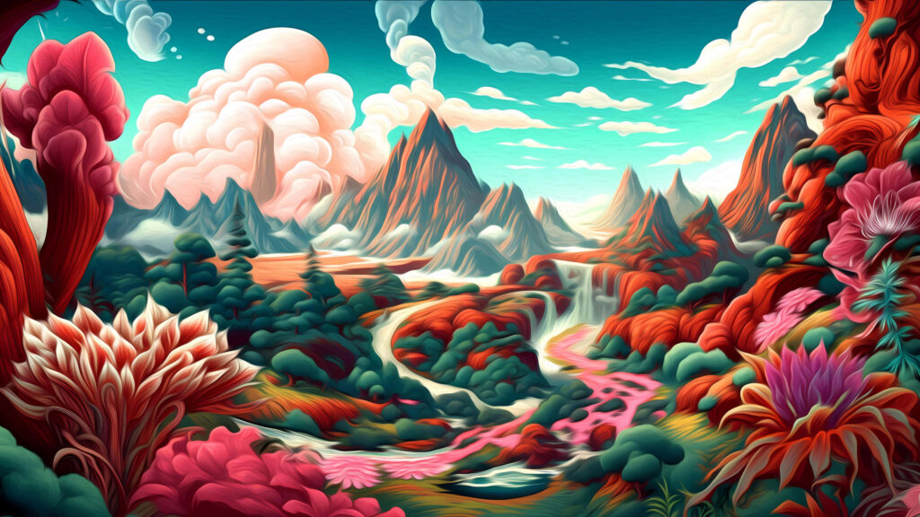 Surreal Mountain Valley Abstract Wallpaper - Vivid Nature Escape