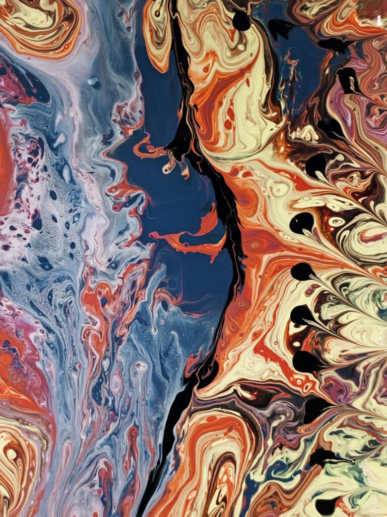 Vibrant Abstract Marbling Wallpaper in Orange, Blue & Black - 3024x4032