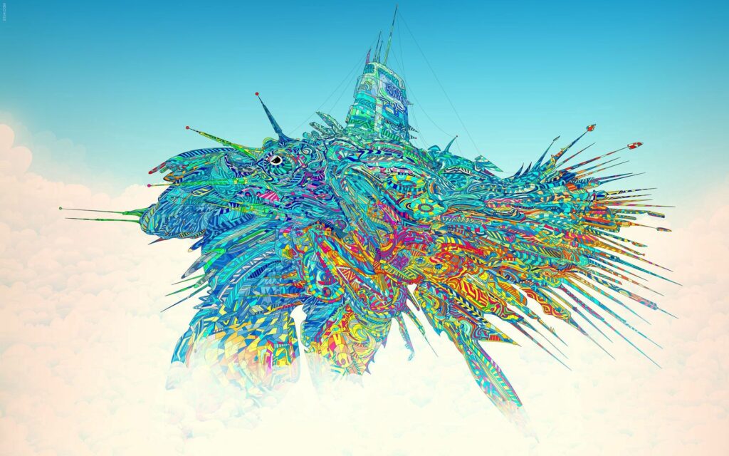 Vibrant Abstract Wallpaper of a Surreal Creature Against Bright Sky