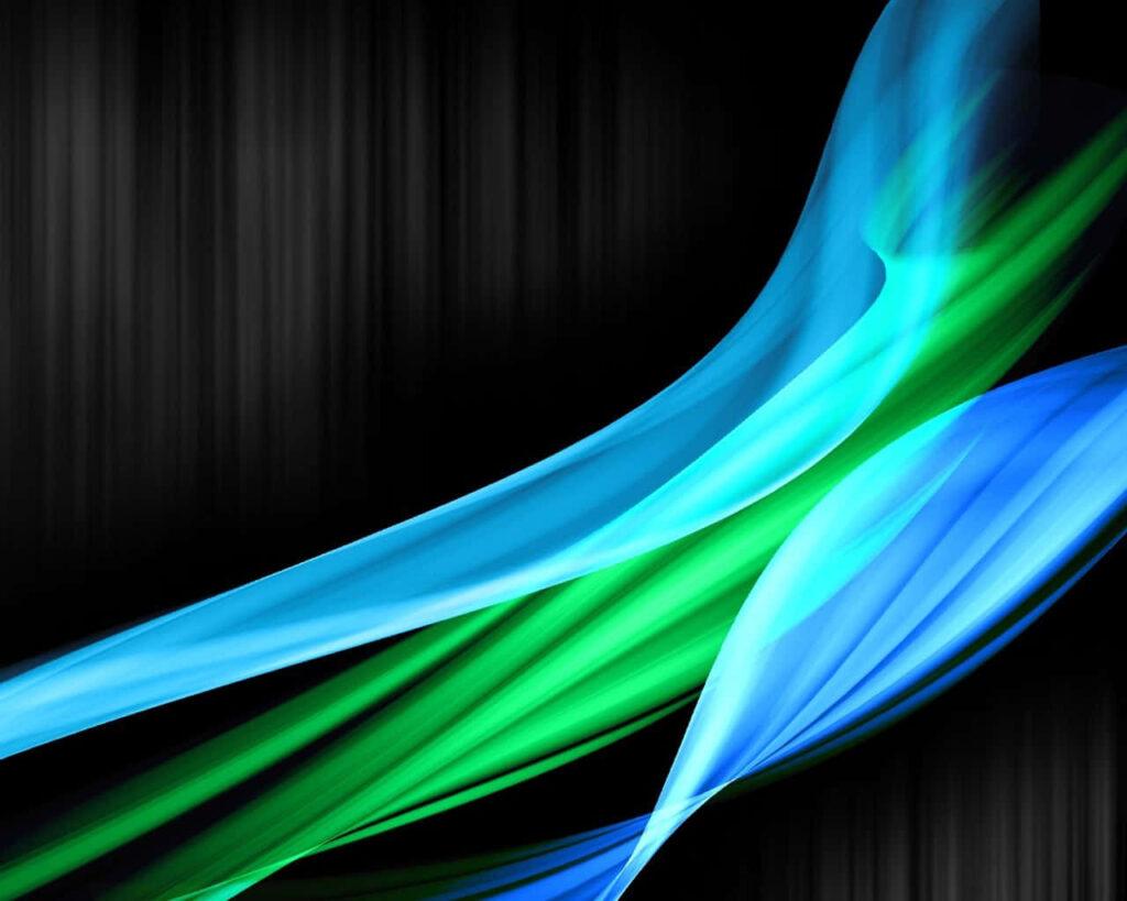 Vibrant Abstract Blue & Green Ribbons on Black Background Wallpaper