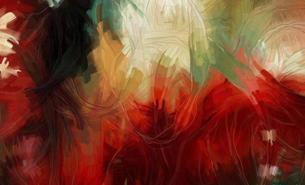 Bold Red & Green Abstract Wallpaper: Dynamic Brushstrokes Background