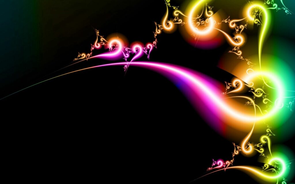 Vibrant Abstract Wallpaper: Colorful Lines & Hearts on Dark Background