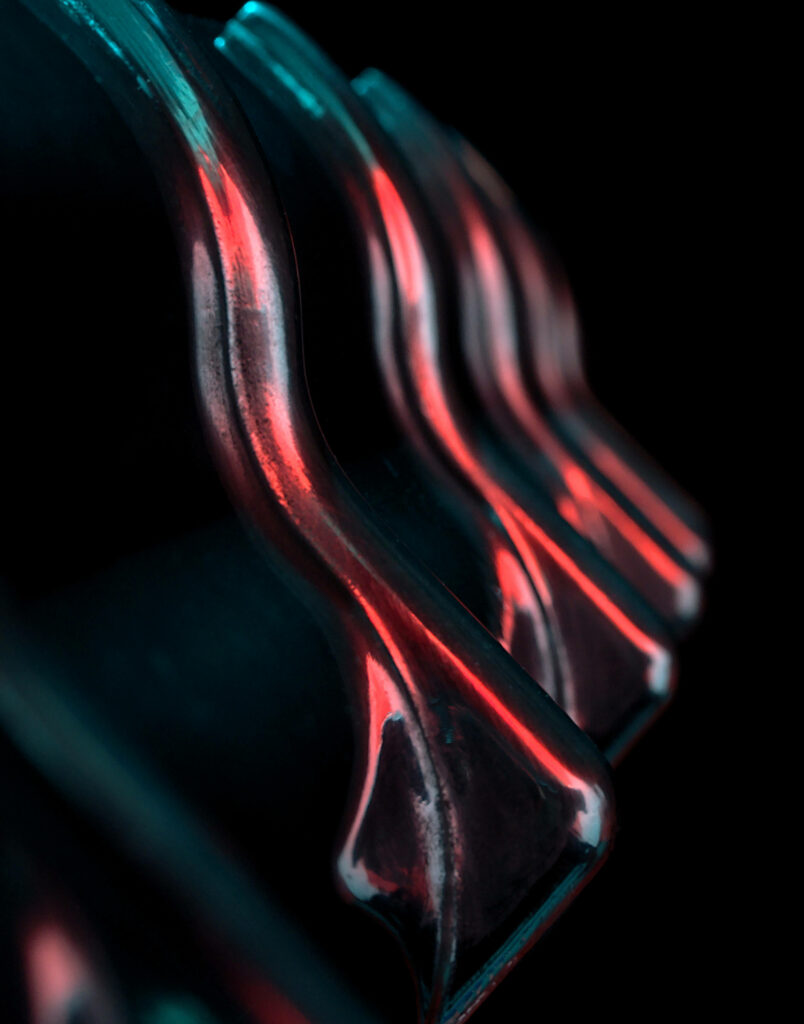 Vibrant Curved Glass Wallpaper with Red and Blue Glow Background