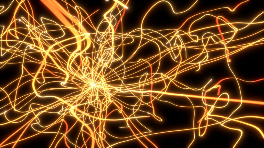 Dynamic Abstract Wallpaper with Glowing Threads on Dark Background