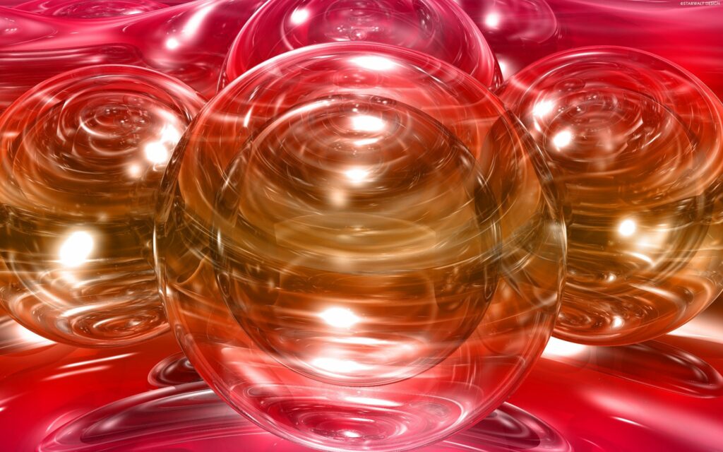 Vibrant Abstract Wallpaper: Translucent Glass Spheres on Red Background