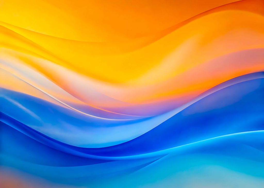 Vibrant abstract wallpaper with smooth flowing waves blending warm orange yellow and blue hues