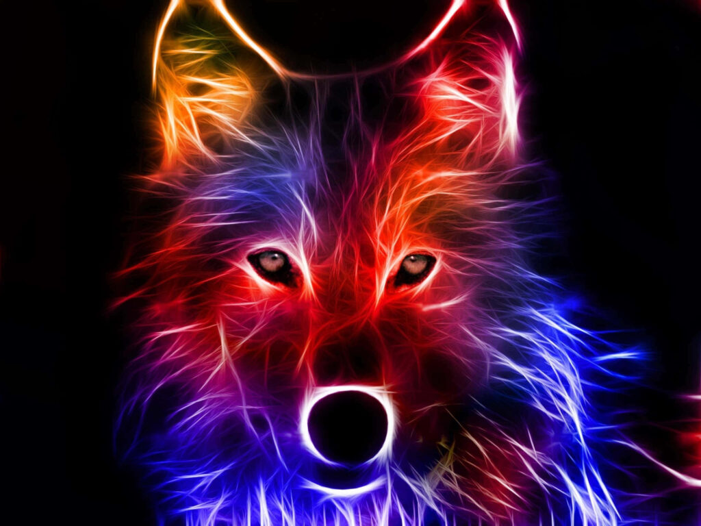 Vibrant Neon Wolf Wallpaper: Abstract Art on Black Background