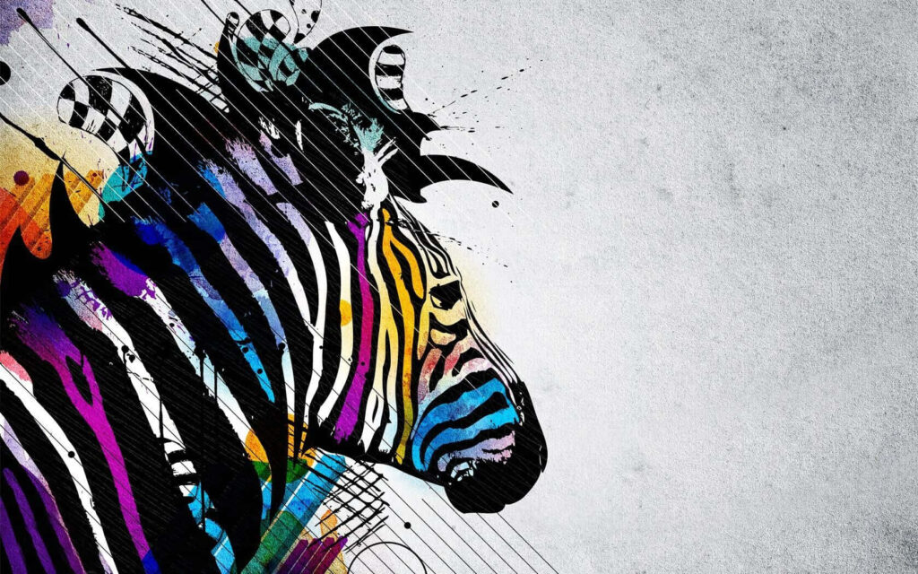 Vibrant Zebra Wallpaper: Colorful Abstract Design on Gray Background