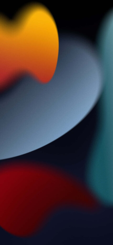 Dynamic Abstract iOS Wallpaper: Flowing Shapes in Yellow, Red & Blue
