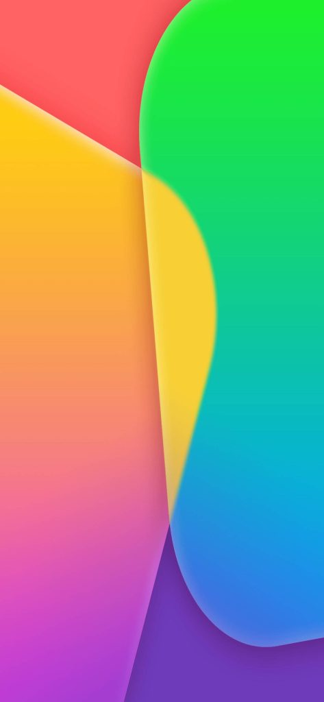Abstract iPhone wallpaper with smooth layered shapes in bold red green yellow blue purple gradient