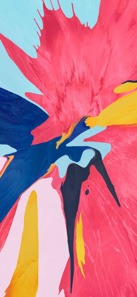 Vibrant abstract iPhone wallpaper with bold magenta blue and yellow fluid splashes background