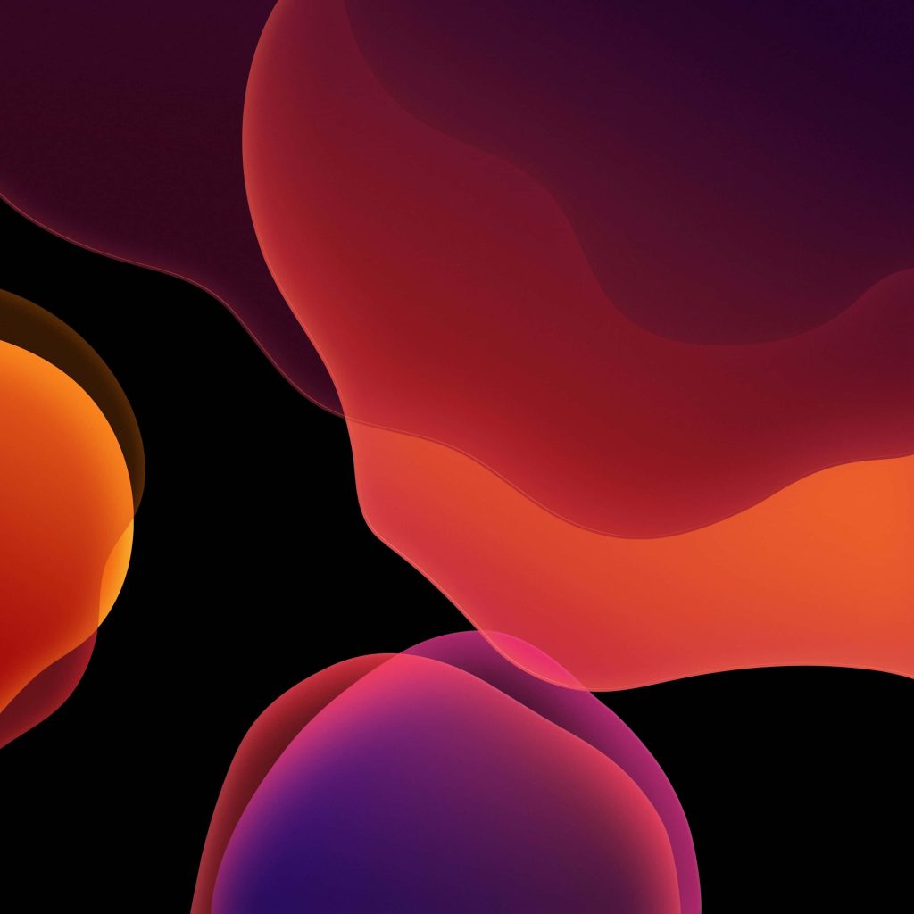 Sleek iPhone wallpaper with vibrant red orange and purple abstract shapes on black background