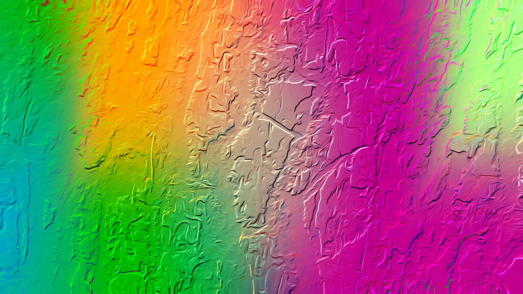 Vibrant abstract digital art wallpaper with fluid green orange magenta embossed texture background