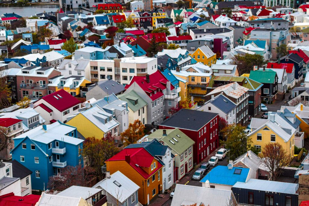 Vibrant Aerial Cityscape Wallpaper: Colorful Urban Scene