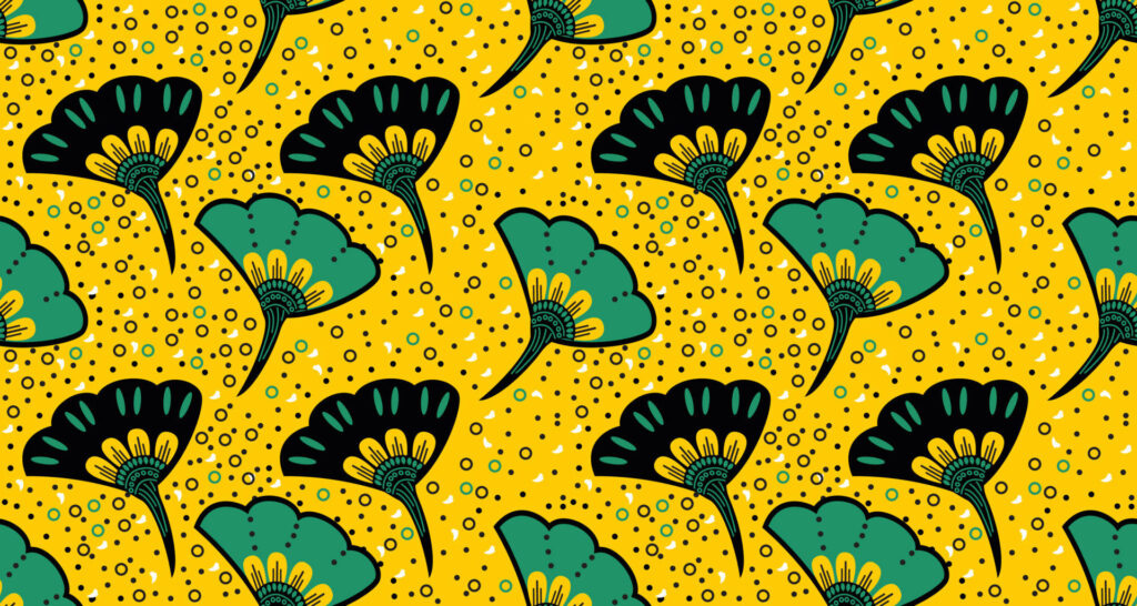 Vibrant African Wax Fabric Wallpaper: Green & Yellow Floral Design
