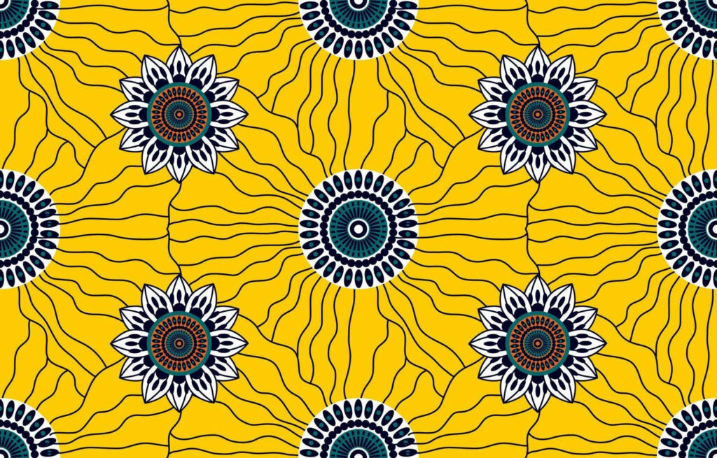 Vibrant Floral African Wax Fabric Wallpaper - Bold Yellow Motifs