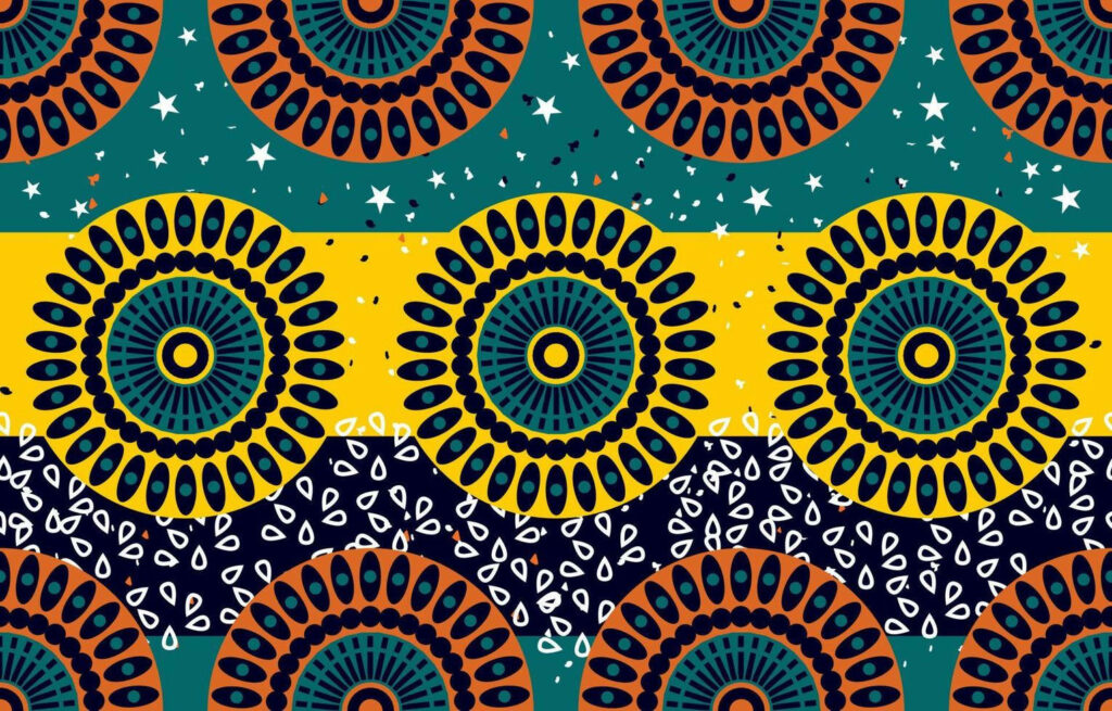 Vibrant African Wax Fabric Wallpaper with Bold Circular Patterns