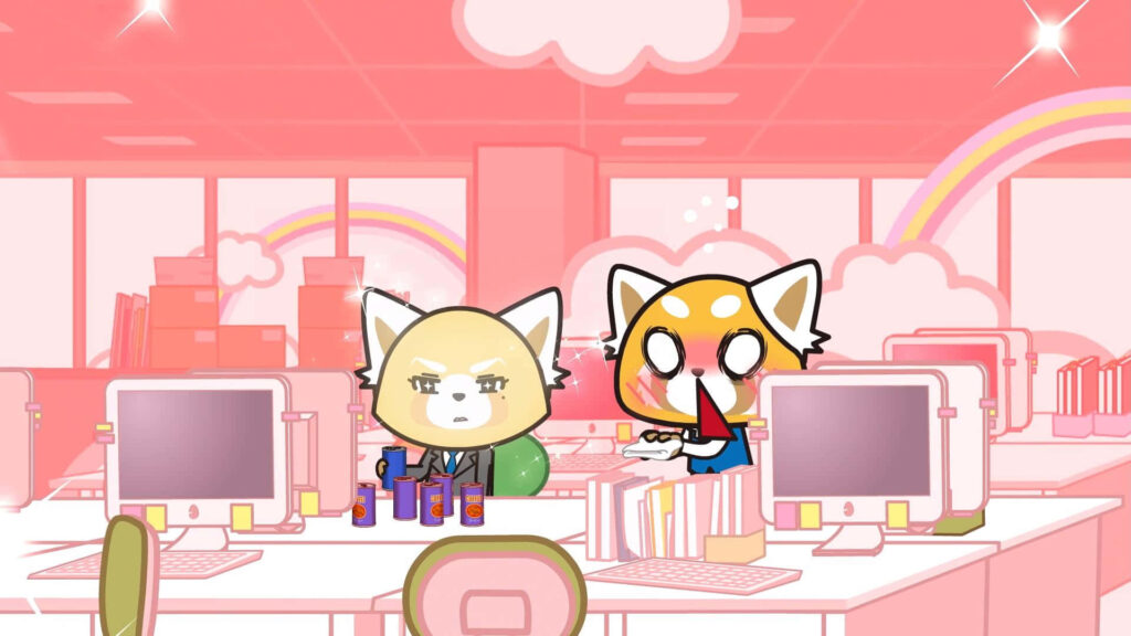 Colorful Aggretsuko Wallpaper: Contrast of Rage & Humor in Office