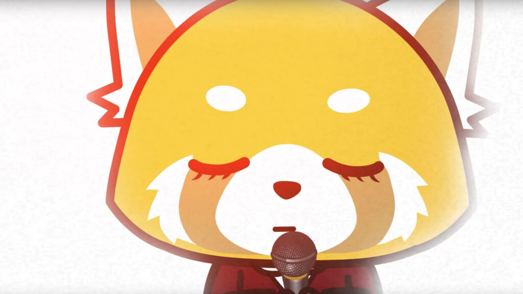 Vibrant Aggretsuko Wallpaper: Passionate Singing Character Background