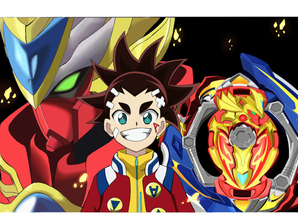 Vibrant Aiga Akaba animated wallpaper with signature Beyblade colorful dynamic background effects