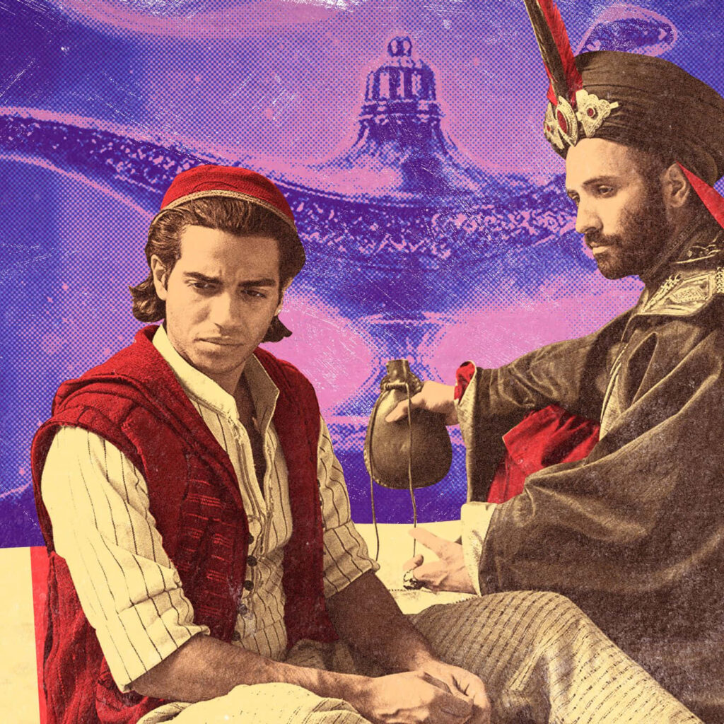 Vibrant Aladdin & Jafar Wallpaper: Magical Agrabah Adventure Background