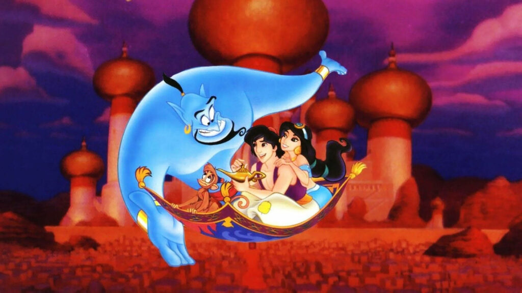 Vibrant Aladdin Wallpaper: Jasmine, Genie & Magic Carpet in Agrabah