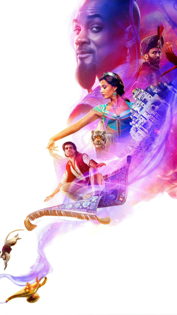 Enchanting Aladdin Wallpaper: Magic Carpet, Genie & Jasmine Scene
