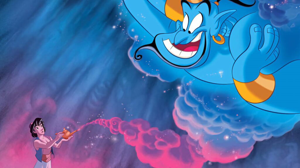 Vibrant Aladdin and Genie Wallpaper - Magical Disney Background
