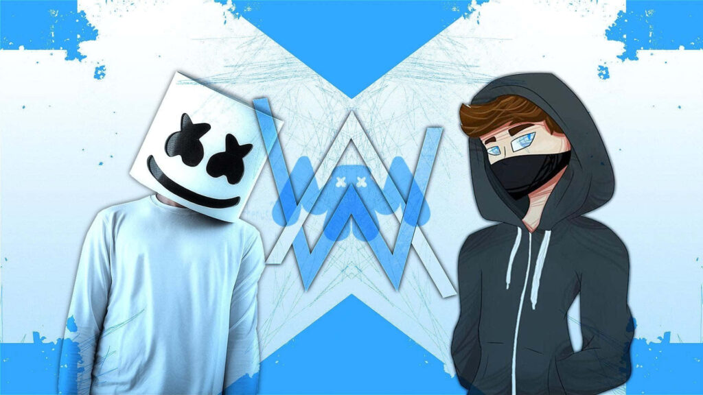 Vibrant Alan Walker Wallpaper: Iconic Hoodie with Dynamic Blue Background