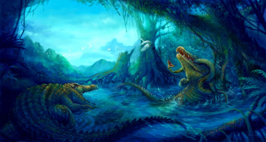 Serene Swamp Wallpaper: Alligator in Sunlight with Nature's Beauty