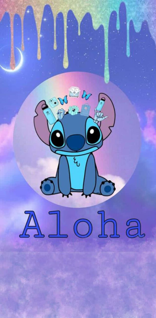 Vibrant Aloha Wallpaper: Cute Character & Dreamy Purple-Blue Background