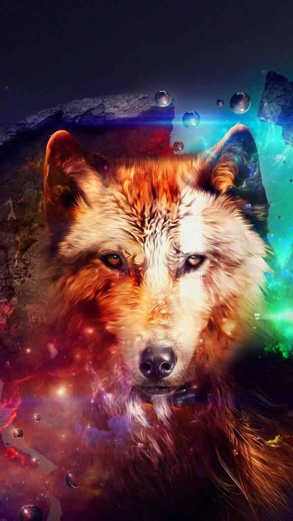 Fearless Alpha Wolf Wallpaper: Dynamic Cosmic Background Design