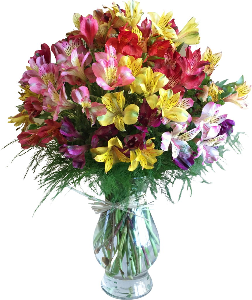 Vibrant Alstroemeria Bouquet in Glass Vase - Colorful Floral Background Wallpaper