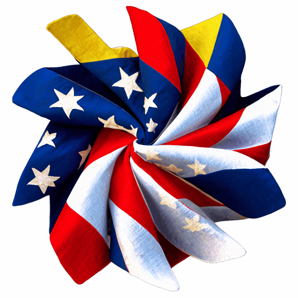 Colorful American flag pinwheel with stars and stripes on a soft blended wallpaper background