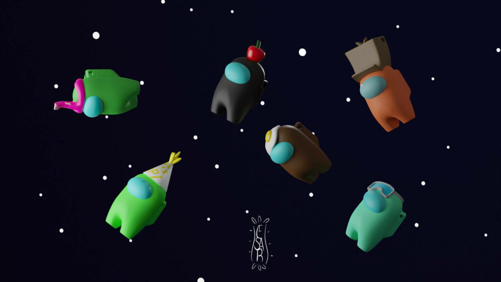 Vibrant Among Us 3D Characters Wallpaper in Starry Space