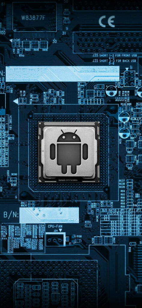 Vibrant Circuit Board Wallpaper with Android Logo | Tech Aesthetic