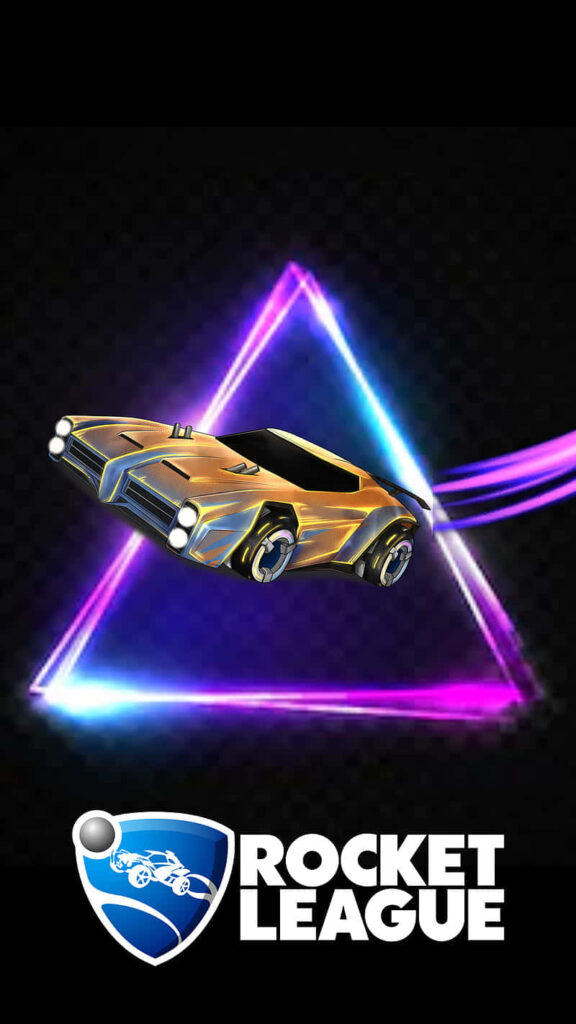 Electrifying Android Rocket League Artwork: Neon Dominus Car Speeding through Triangular Neon Lights Wallpaper
